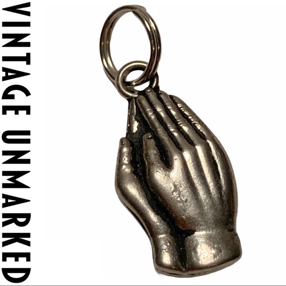 Vintage Jewelry - VTG Praying Hands Silver-Tone Charm Pendant